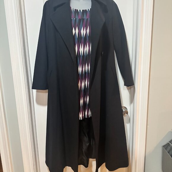 DKNY Elegant Black Wool Cashmere Blend Maxi Coat, Size 14 - Picture 4 of 16